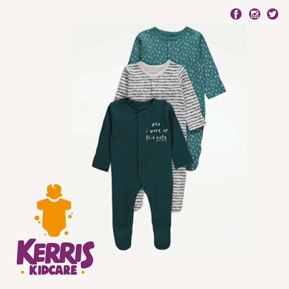 Teal Printed Cute Slogan Sleepsuits